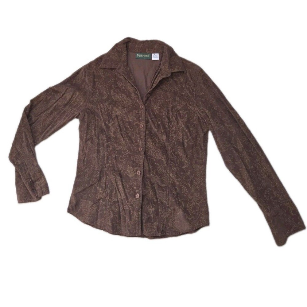 Harvey Benard Brown Paisley Floral Corduroy Button Front Shirt 100% Cotton L EUC